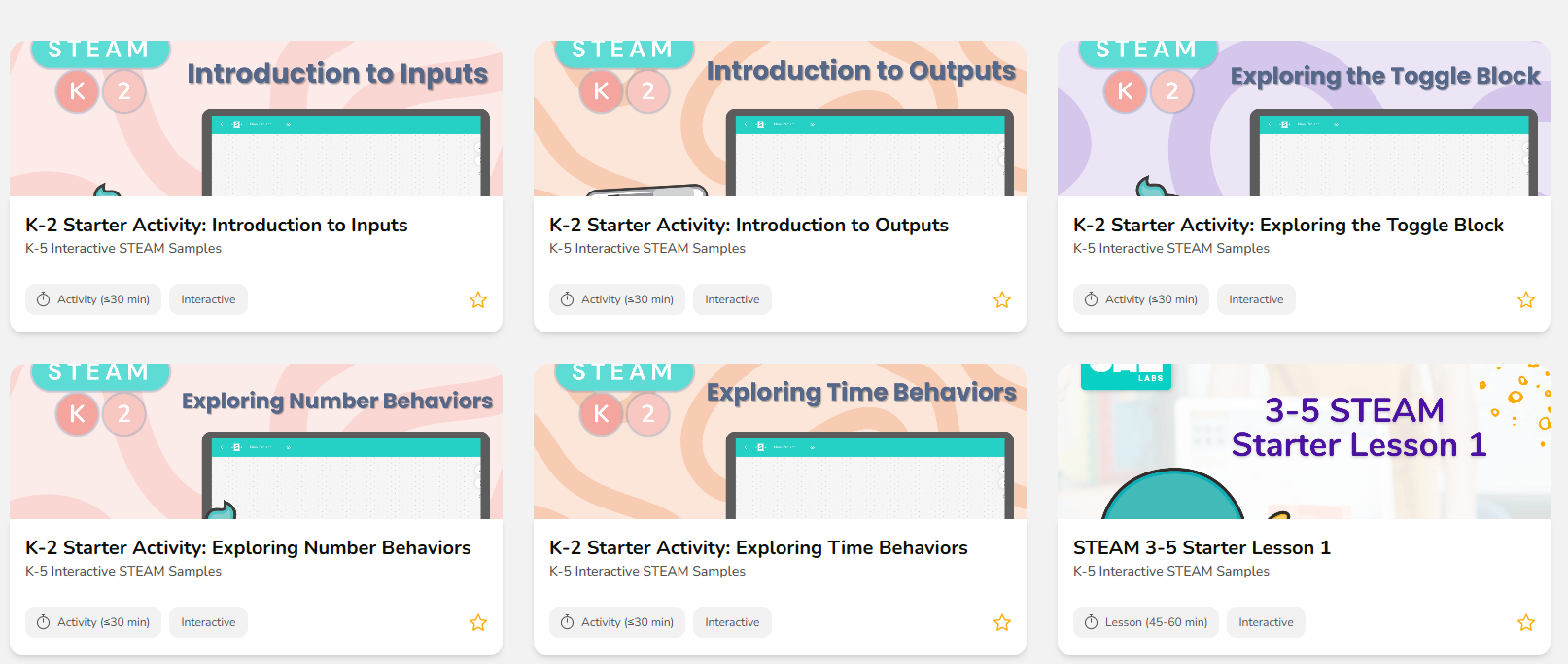 SAM Studio K-5 Interactive STEAM lesson cards